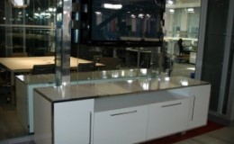 Stainless Steel Trim Credenza with High Gloss Laminate